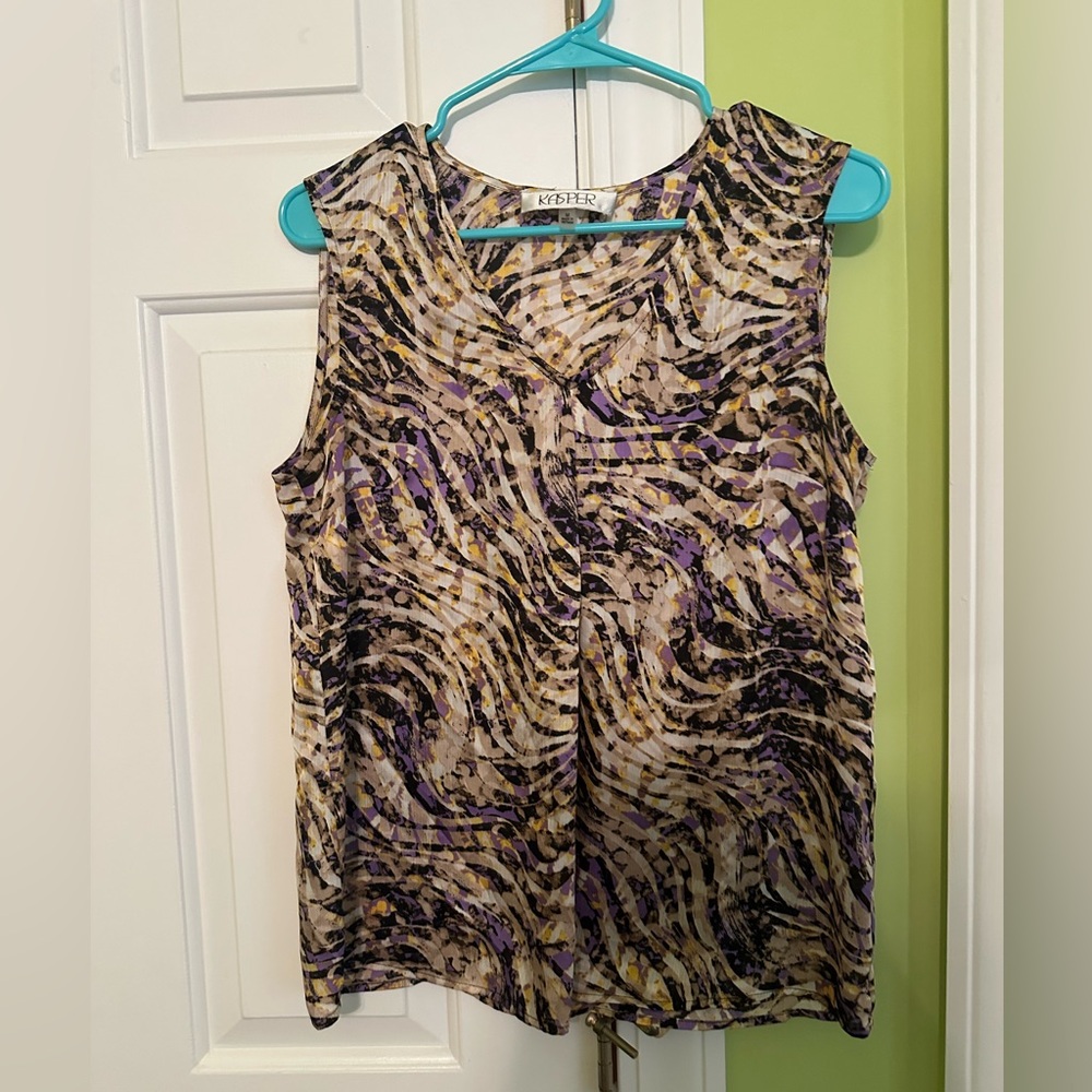 Kasper Abstract Print Sleeveless Blouse Size Medium